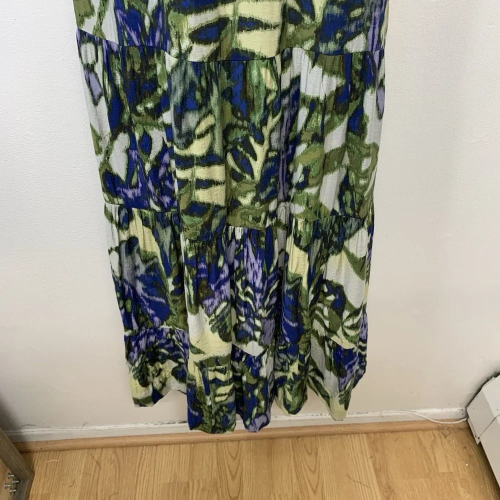 NY Co Strapless Maxi Dress S Tiered Empire Colorful‎ Abstract Tropical Romantic